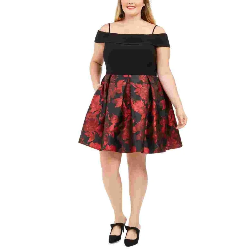 Classic Items R&M Richards Women's Sleeveless Off Shoulder Above The Knee Fit Flare Cocktail Dress Black Size 24W