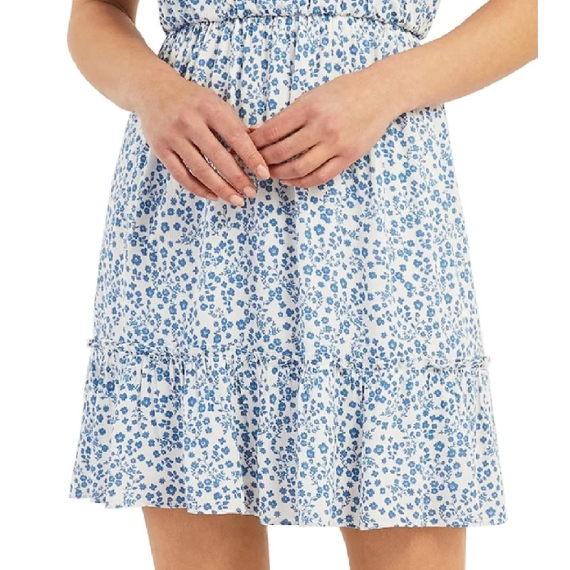 Free and comfortable Bcx Junior's Printed Off The Shoulder A Line Dress Blue Size Small
