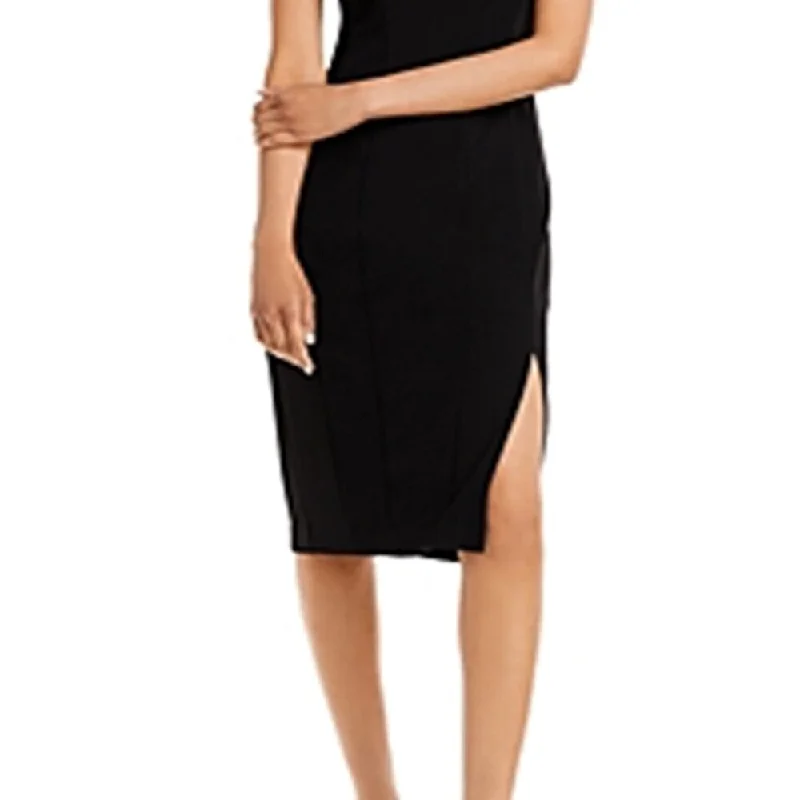 Luxury Style Aqua Women's Embellished Neck Sheath Dress Black Size 6