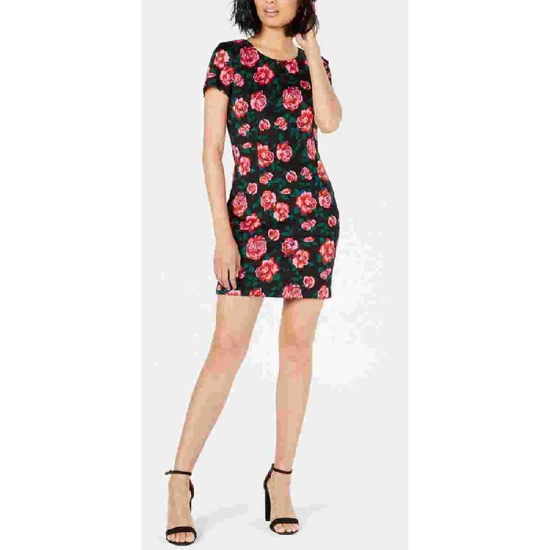 Comfortable Tops Betsey Johnson Women's Pink Zippered Floral Short Sleeve Jewel Neck Short Sheath Party Dress Red Size 0