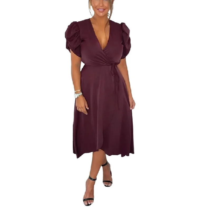 Fashionable Inner Wear AX Paris Women's Wrap Over Tie Midi Dress Purple Size 13