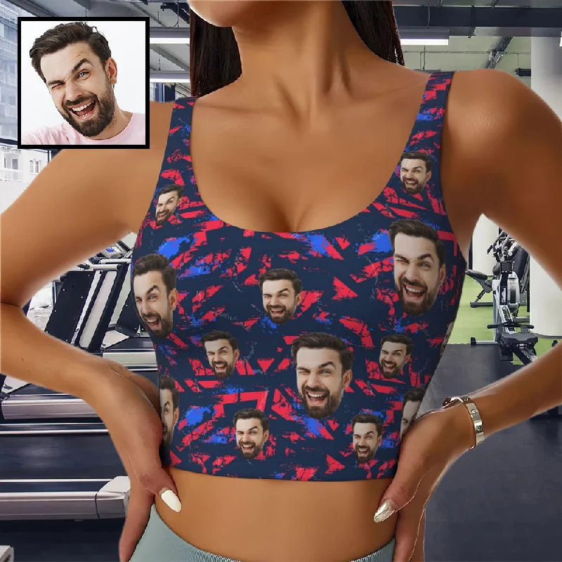 Comfortable Series Custom Face Fragments Sports Bra Personalized Women's All Over Print Yoga Sports Bra