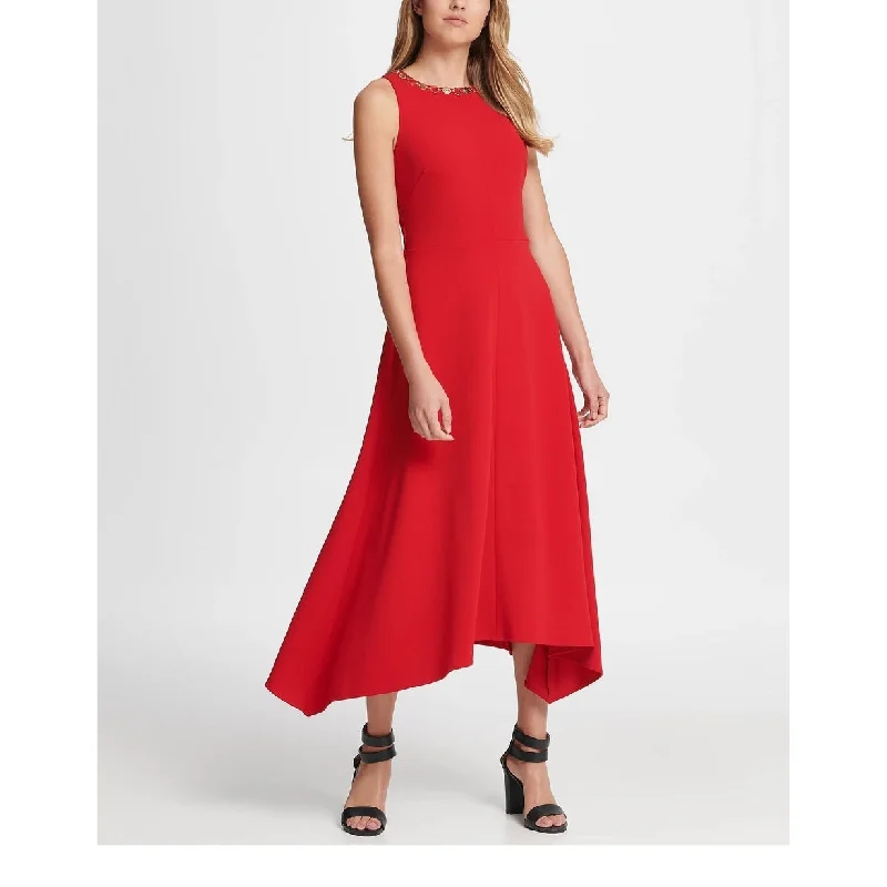 Wearable At Home Or Out DKNY Women's Sleeveless Jewel Neck Knee Length Fit Flare Wear To Work Dress Red Size 4 Wearable At Home Or Out DKNY Women's Sleeveless Jewel Neck Knee Length Fit Flare Wear To Work Dress Red Size 4