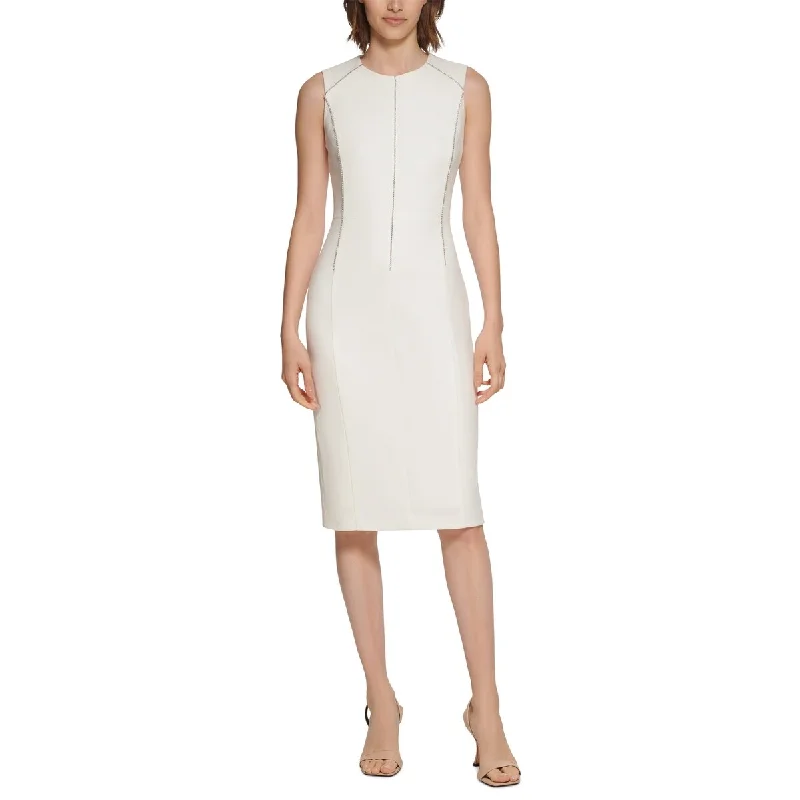 Youthful Street Fashion Calvin Klein Women's Scuba Crepe Embellished Sheath White Size 4