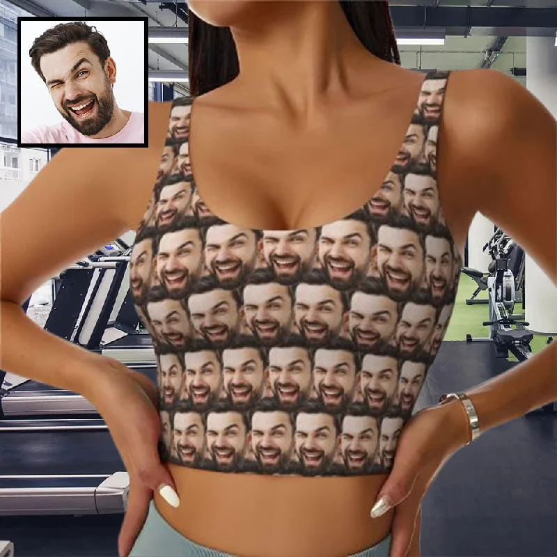 Personal Charm Custom Husband Face Seamless Sports Bra Personalized Women's All Over Print Yoga Sports Bra