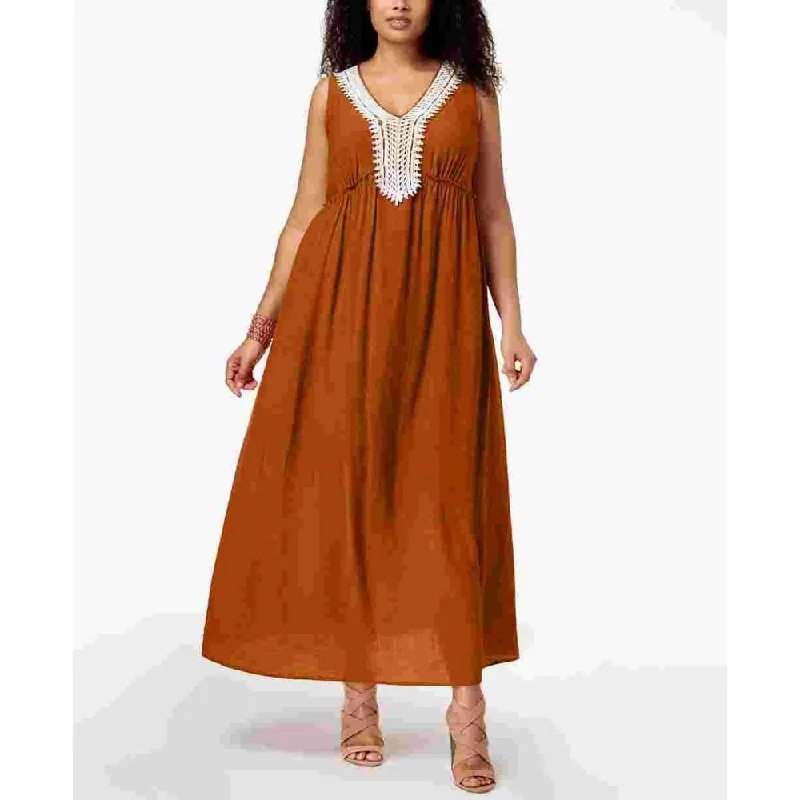 Timeless Comfort NY Collection Women's Plus Sleeveless V Neck Maxi Dress Rustcopper -2X