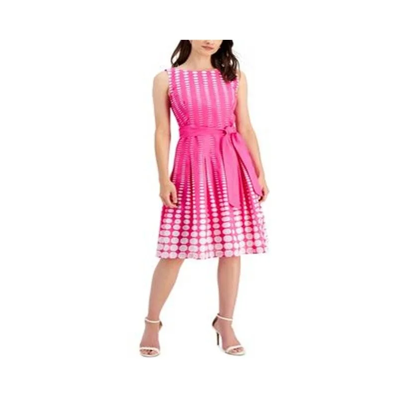 Warm Winter Series Anne Klein Women's Printed Cotton Fit And Flare Dress With Sash Pink Size 4