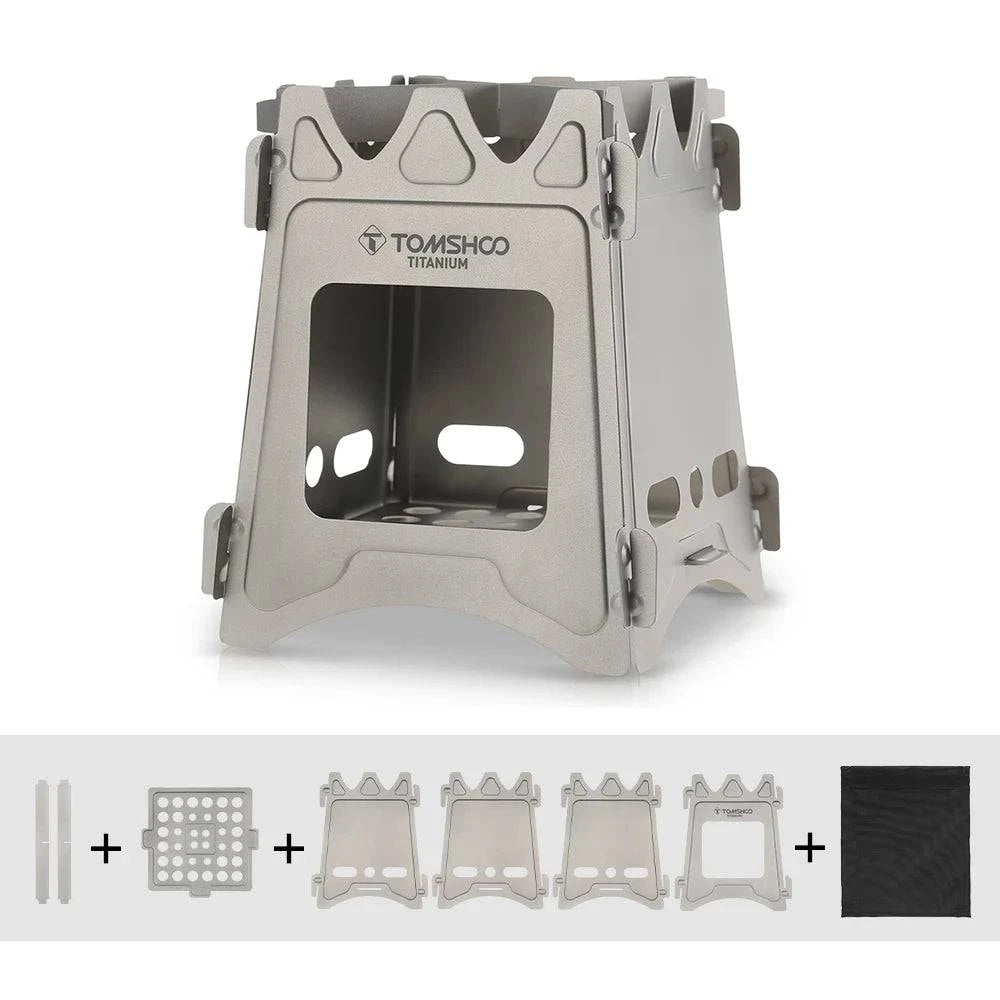 Double-sided Wear TOMSHOO Titanium/Stainless Steel Wood Stove Portable Outdoor Camping Stove Folding Stoves Firewood Burning for Survival Picnic