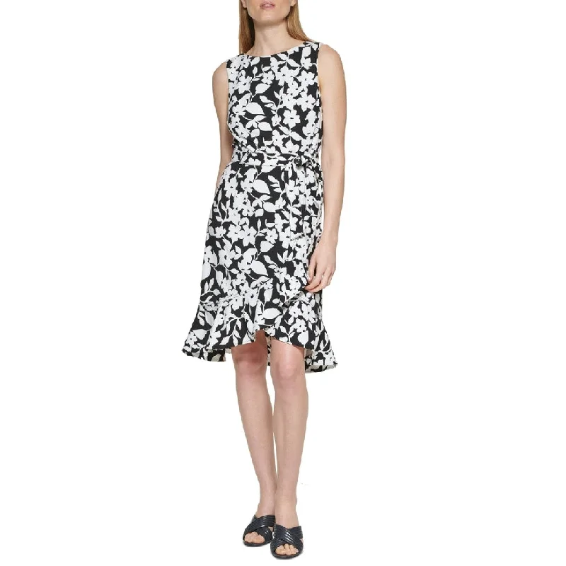 Light Comfort Calvin Klein Women's Floral Print Ruffled Hem Dress Black Size 2