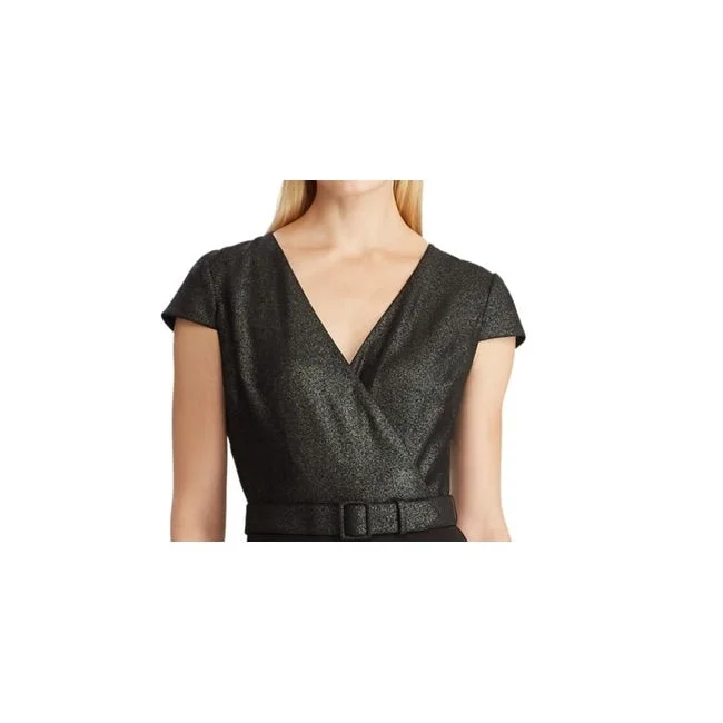 Comfortable Mind Ralph Lauren Women's Glitter Long Sleeve V Neck T-Shirt Straight Leg Wear To Work Jumpsuit Black Size 8