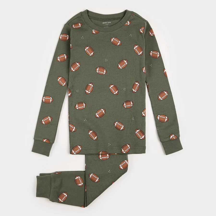 Luxury Classic Petit Lem Pajama Set in Green Footballs