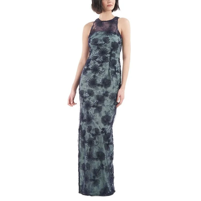 Casual Choice Js Collections Women's Embroidered Mesh Sequined Gown Blue Size 16