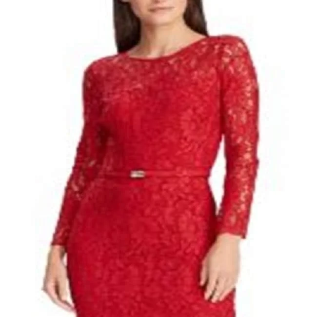 Wandering freely Ralph Lauren Women's Prudelle Lace Illusion Cocktail Dress Red Size 2