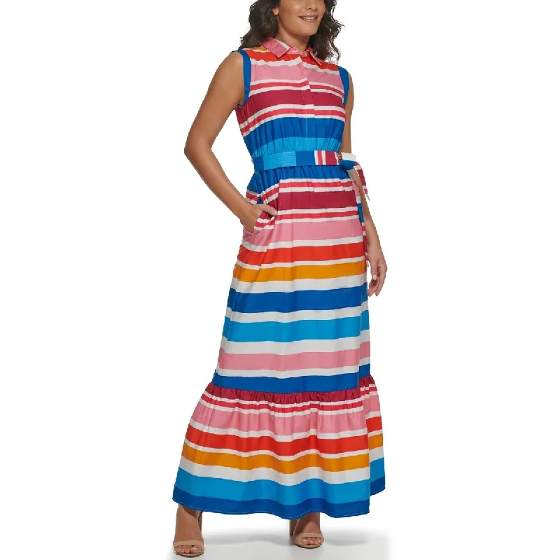 High-quality fabrics Kensie Women's Striped Cotton Sleeveless Maxi Dress Pink Size 8