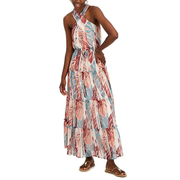 Street Style Suit INC International Concepts Women's Printed Halter Dress Blue Size X-Large