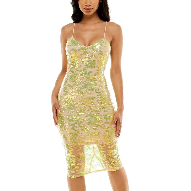 Stylish Ease Bebe Women's Strappy Back Sequin Midi Dress Green Size Medium