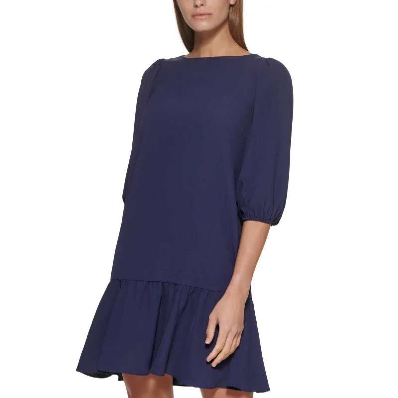 Sports litigation style DKNY Women's Ruffled Hem Elbow Sleeve Dress Blue Size 6