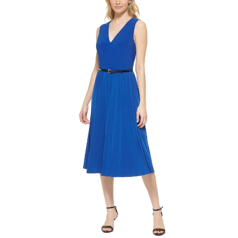 High Street Series Tommy Hilfiger Women's Belted Pleated Midi Dress Blue Size 8