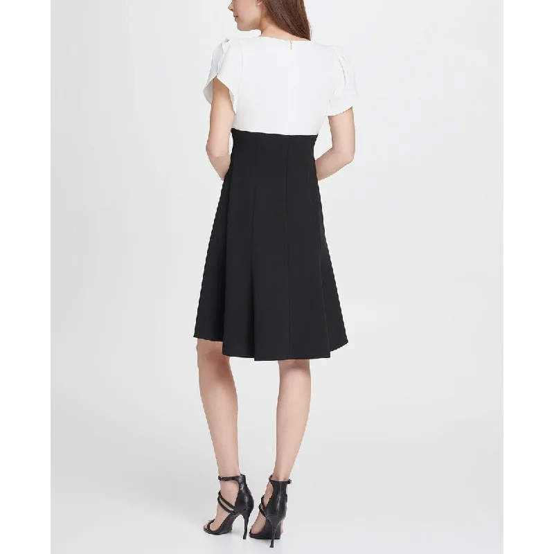 Sports Jumpsuit Dkny Women's Zippered Color Block Petal Sleeve V Neck Above The Knee Fit Flare Wear To Work Dress Black Size 6