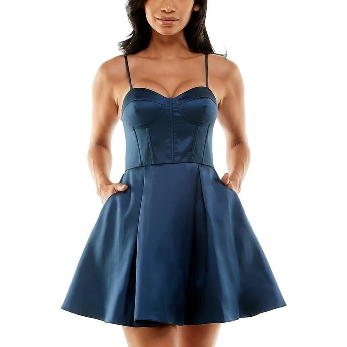 Lounge Chic B Darlin Junior's Satin A Line Corset Dress Blue Size 16