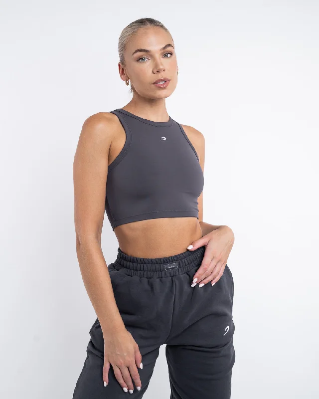 Fun and cute Essentials Racer Crop Top - Charcoal