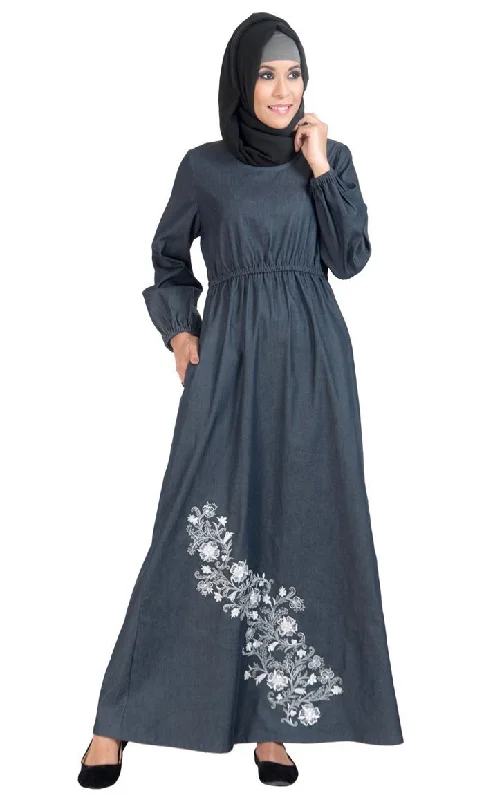 Chic Comfort Floral embroidered fit and flared arabian abaya dress