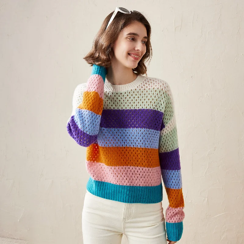 Sports And Leisure 100% Cashmere Colorful Stripes Knit Sweater