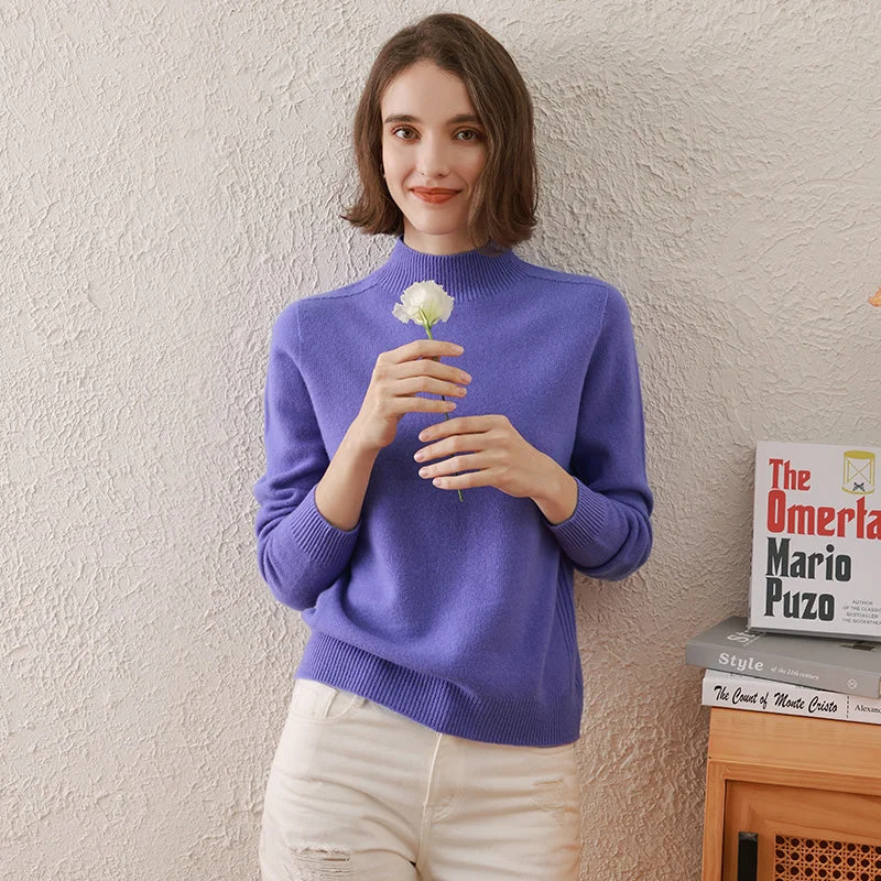 Sports Fashion 100% Wool All-Match Mock Neck Sweater