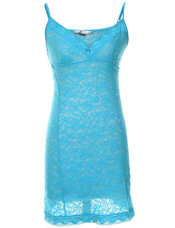 Comfortable And Simple Floral Lace Light Blue Victoria's Secret Slip Dress - XS