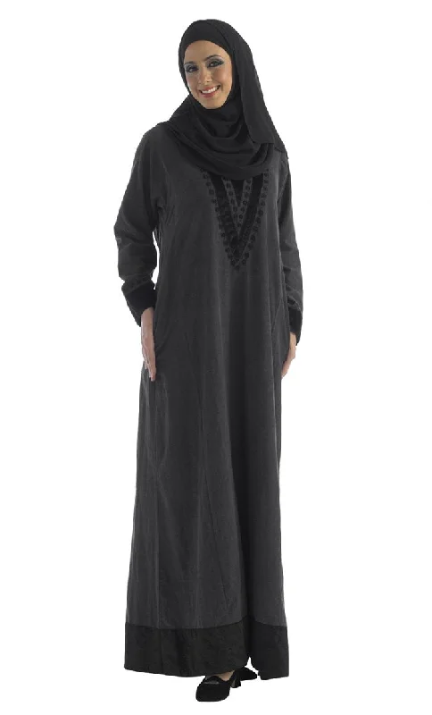 Comfortable Tops Black Thread Embroidered A Line Abaya Dress