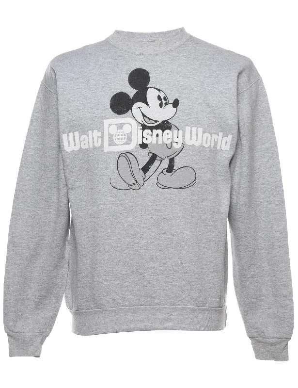 Personality Publicity Mickey Mouse Design Light Grey 1990s Cartoon Sweatshirt - S