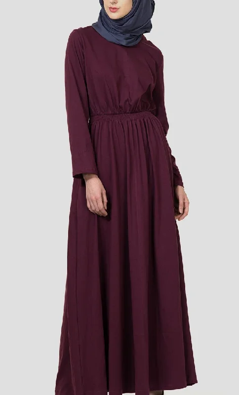Comfortable Outfits Elasticated waistline basic muslimah abaya dress