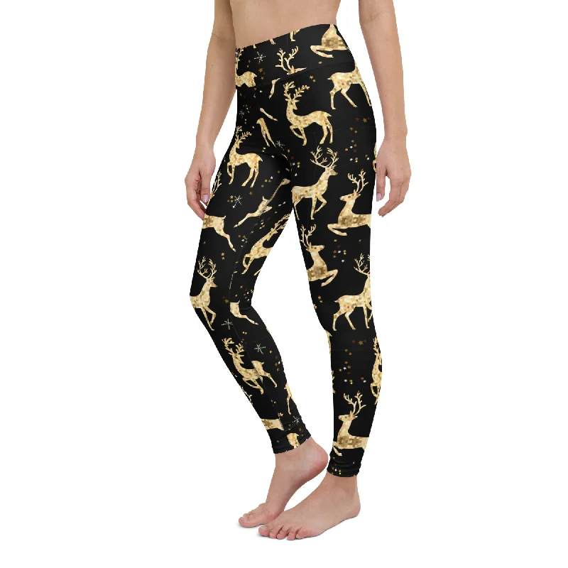 Trendy Casuals Golden Reindeers Print Yoga Leggings