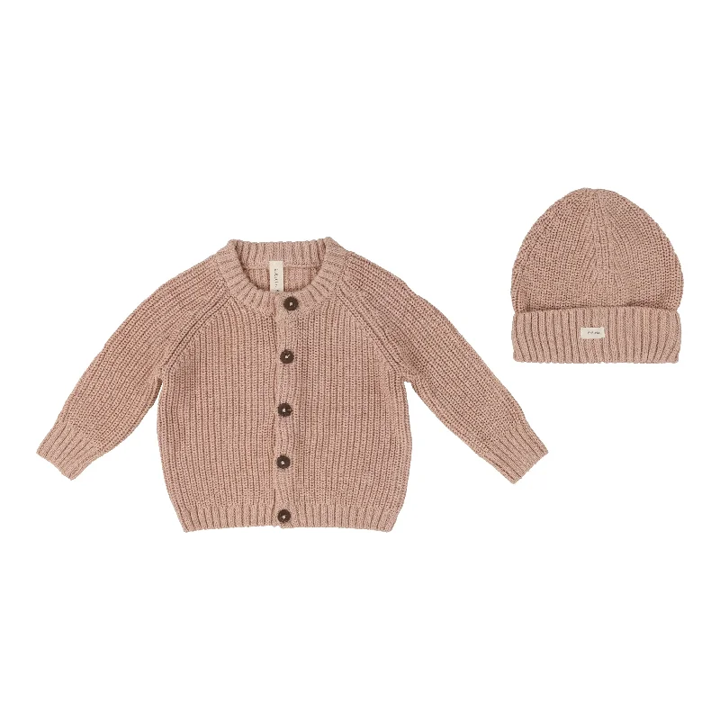Stunning Fashion LILETTE  BY LIL LEGS  BY LIL LEGS PEACH CHUNKY KNIT CARDIGAN WITH BONNET