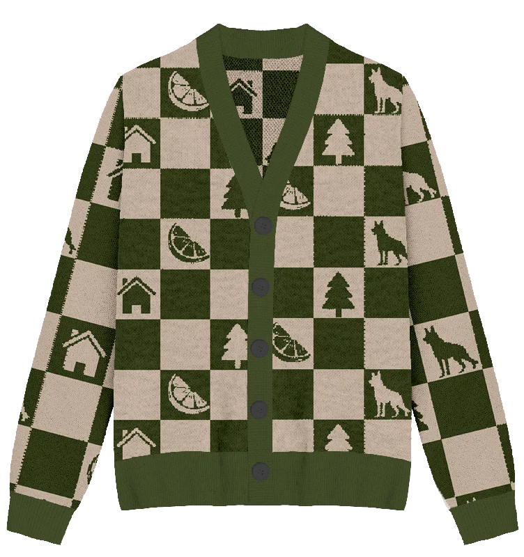 Casual And Casual Stick Season Checkered Knit Cardigan