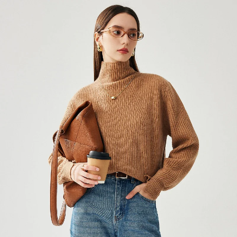 Comfort Fit 100% Cashmere Womens Turtleneck Ribbed Sweater