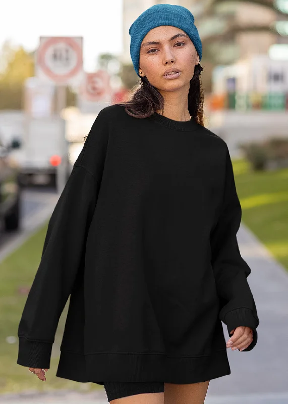 Comfortable Jackets Solid Women Drop Shoulder Premium Sweatshirt | Black | Pronk