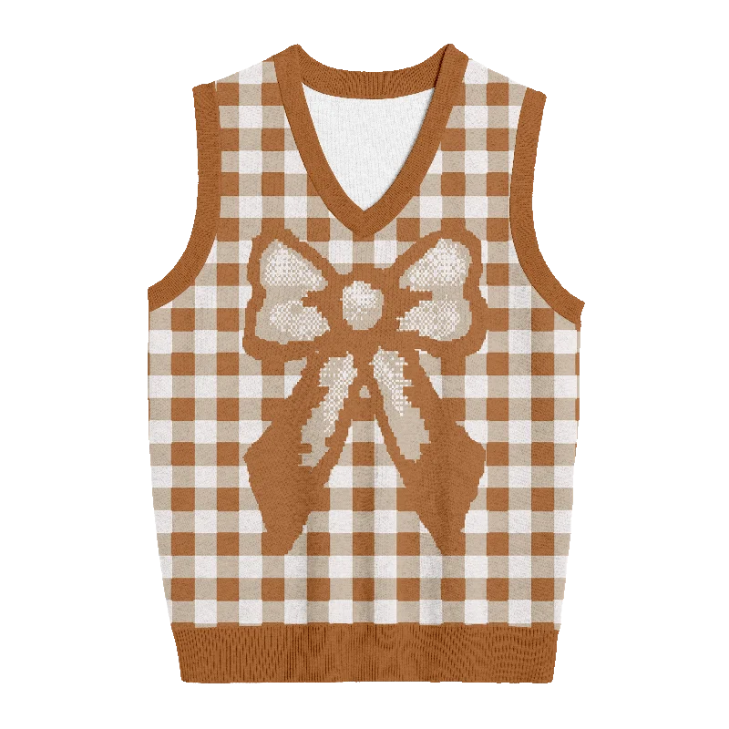 Warm Winter Series Brown Bow Knit Vest