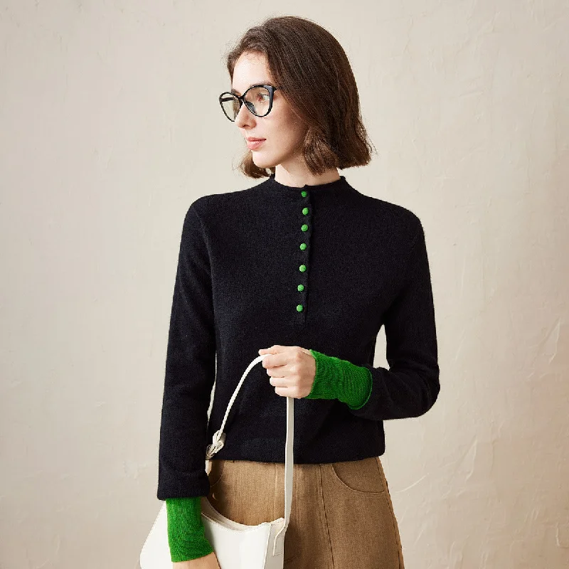 Soft Textures 100% Cashmere Button Down Contrast Cuff Knit Sweater