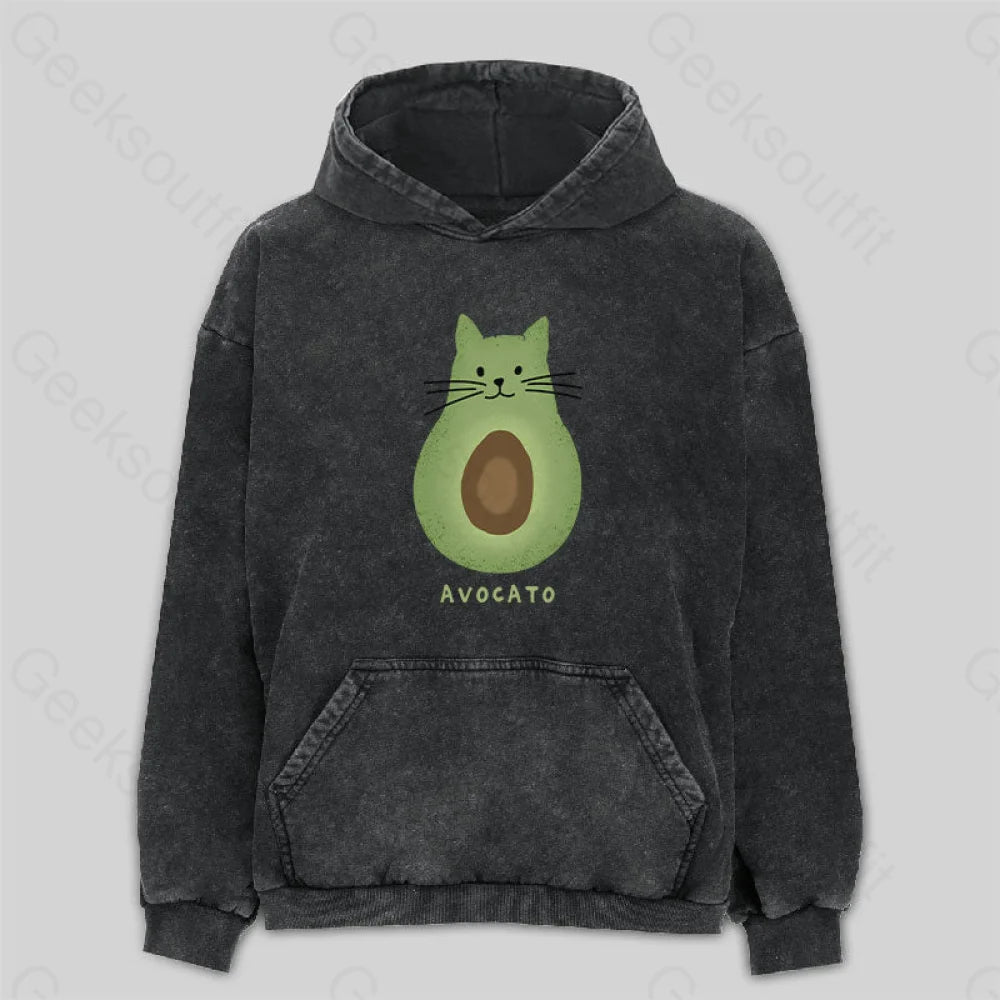 Breathable Style Avocato Cat Avocado Pun Washed Hoodie