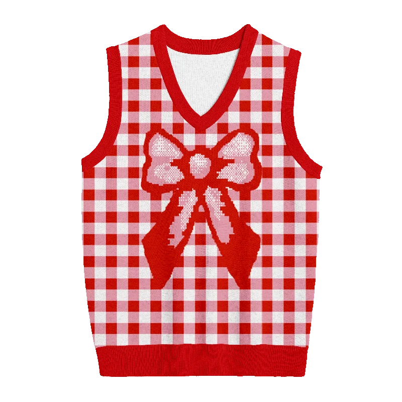 Knowledge And Elegance Red Bow Knit Vest