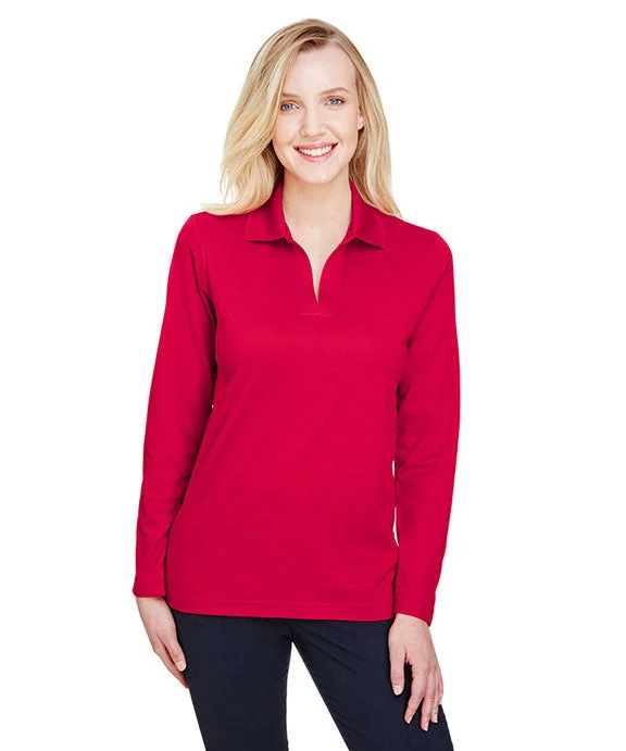 High Street Design DG20LW - Devon & Jones CrownLux Performance® Ladies Plaited Long Sleeve Polo Shirt | Red