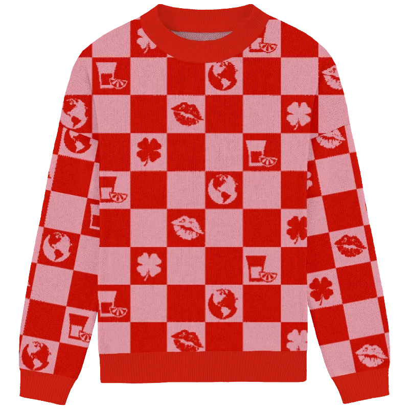 Noble Temperament Good Luck, Babe! Checkered Knit Crewneck