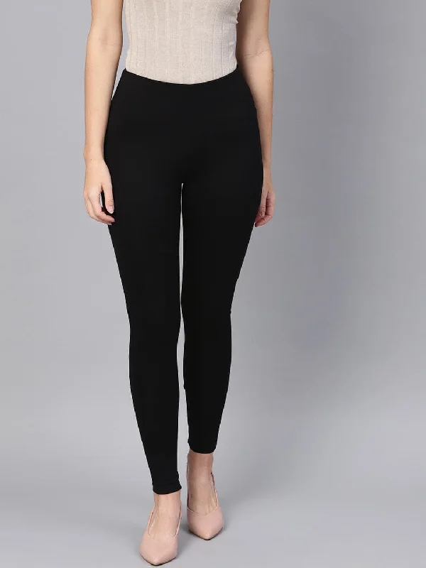 Stand-up collar design Black Knitted Slim Jeggings
