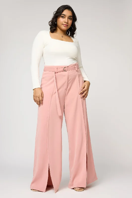Extra long version Sweet Peony Curve Belted Flared Korean Pants
