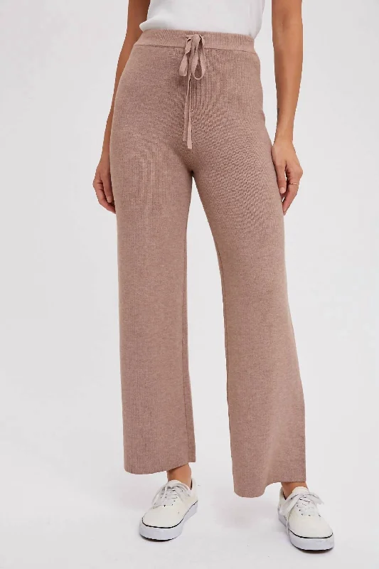 Retro Lace Fabric Ribbed Sweater Lounge Pants In Latte