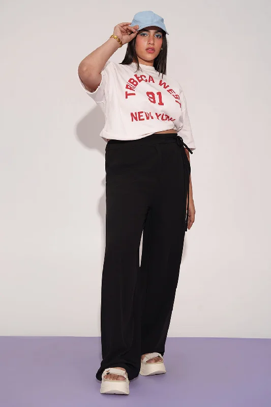 Customized Version Lit Black Curve Tie-up Korean Pants