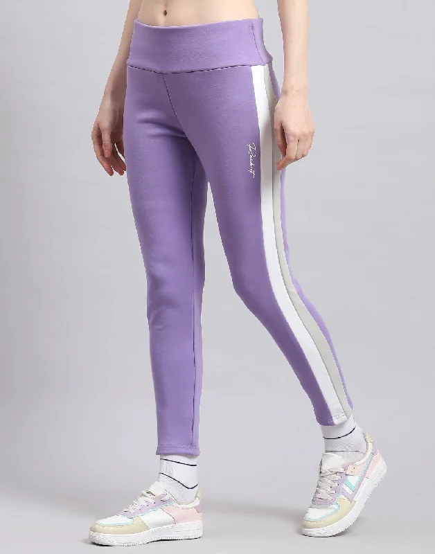 Sports Zipper Style Women Purple Solid Regular Fit Legging