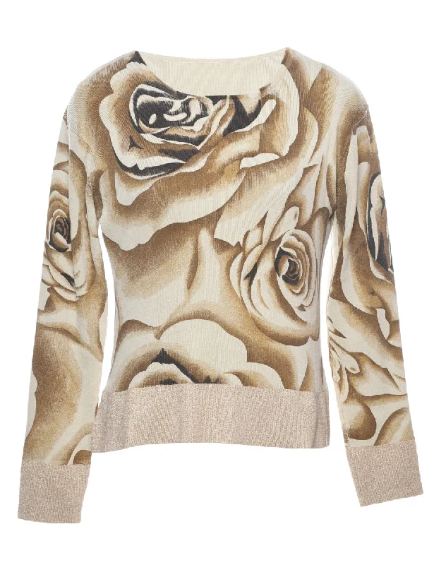 Celebrity Style Floral Knit Jumper - S