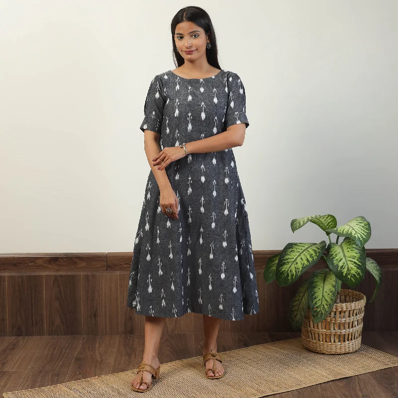 High-waisted pants style Grey - Pochampally Ikat Weave Cotton Dress 05